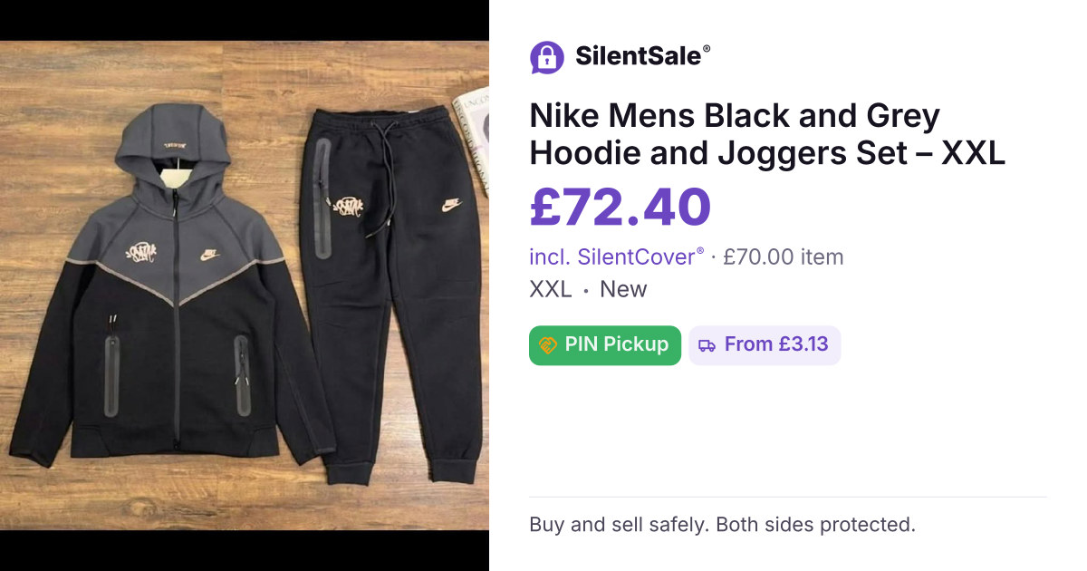 Nike Mens Black and Grey Hoodie and Joggers Set – XXL