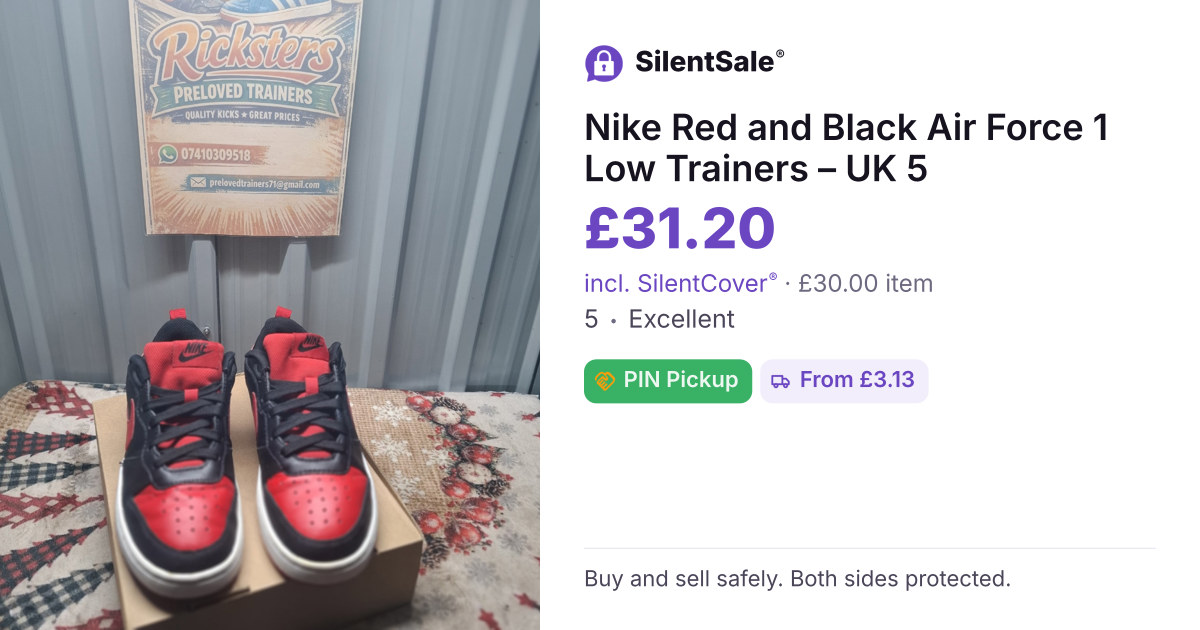 Nike Red and Black Air Force 1 Low Trainers – UK 5