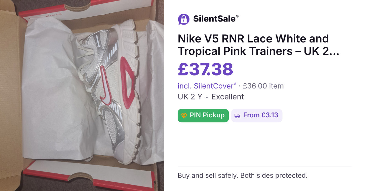 Nike V5 RNR Lace White and Tropical Pink Trainers – UK 2 Youth