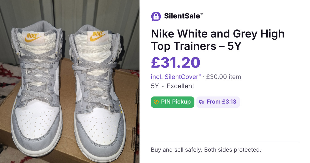 Nike White and Grey High Top Trainers – 5Y