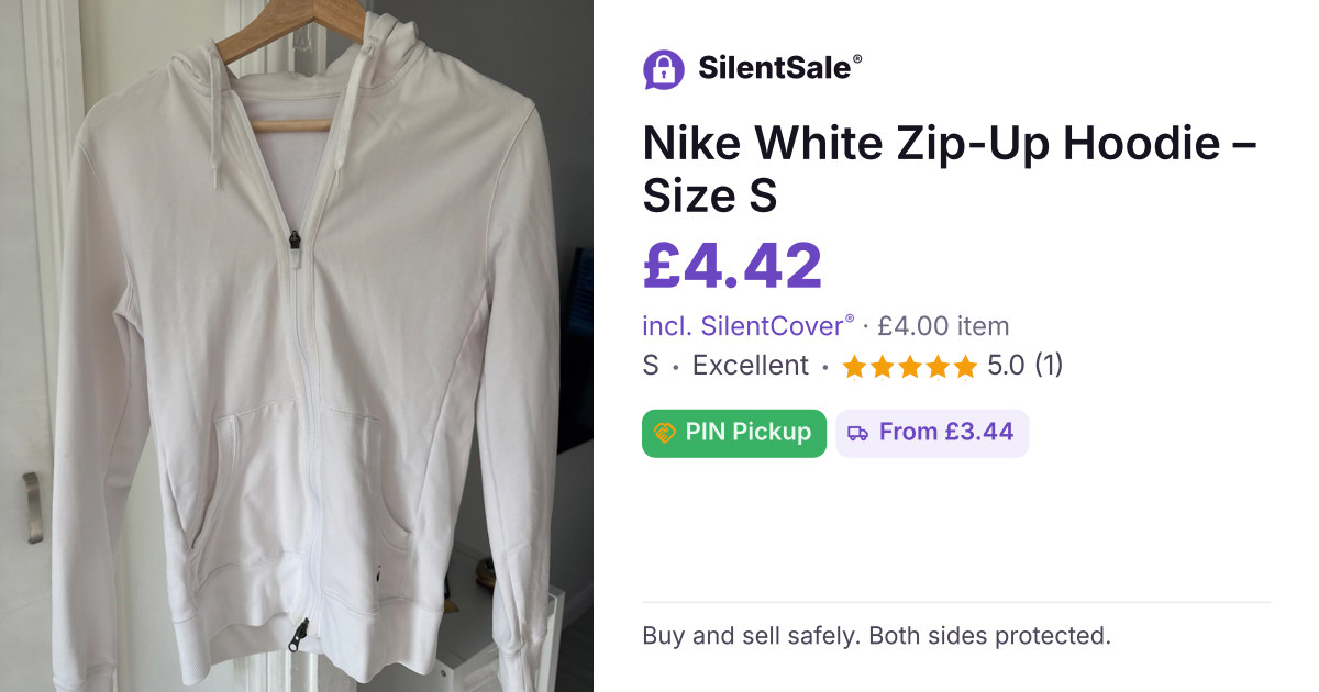 Nike White Zip-Up Hoodie – Size S