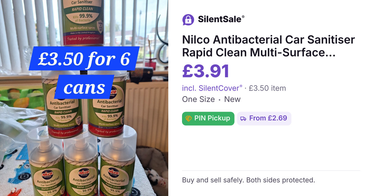 Nilco Antibacterial Car Sanitiser Rapid Clean Multi-Surface Spray - Pack of 6