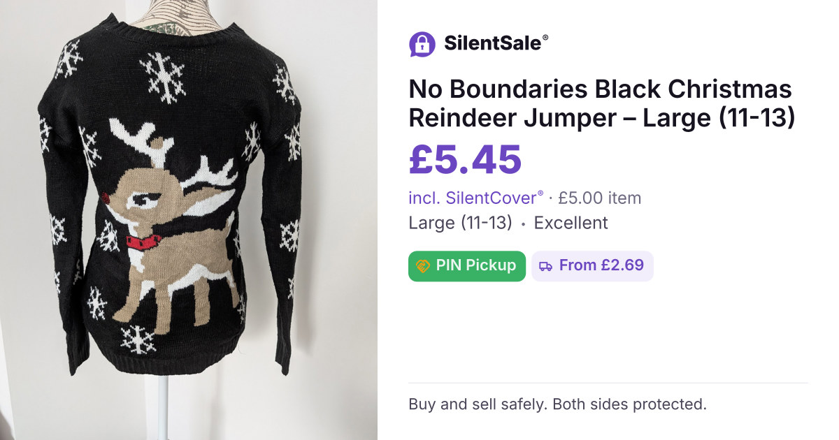 No Boundaries Black Christmas Reindeer Jumper – Large (11-13)