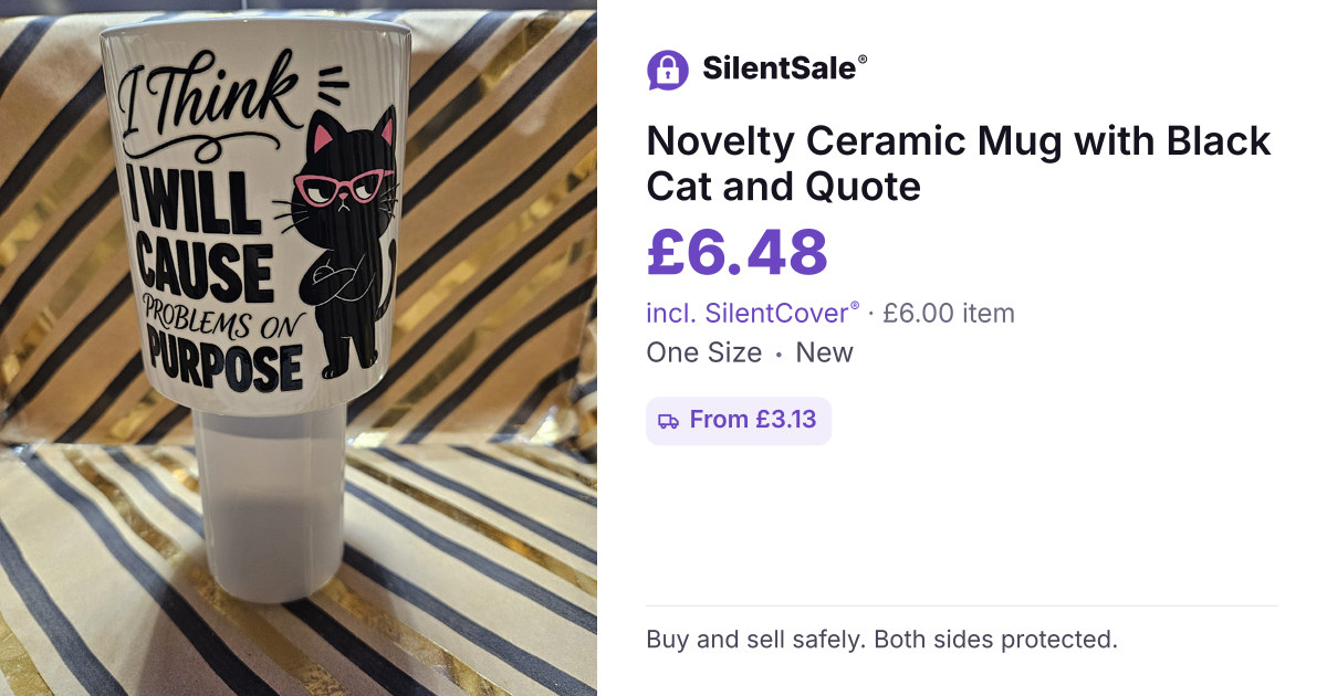 Novelty Ceramic Mug with Black Cat and Quote
