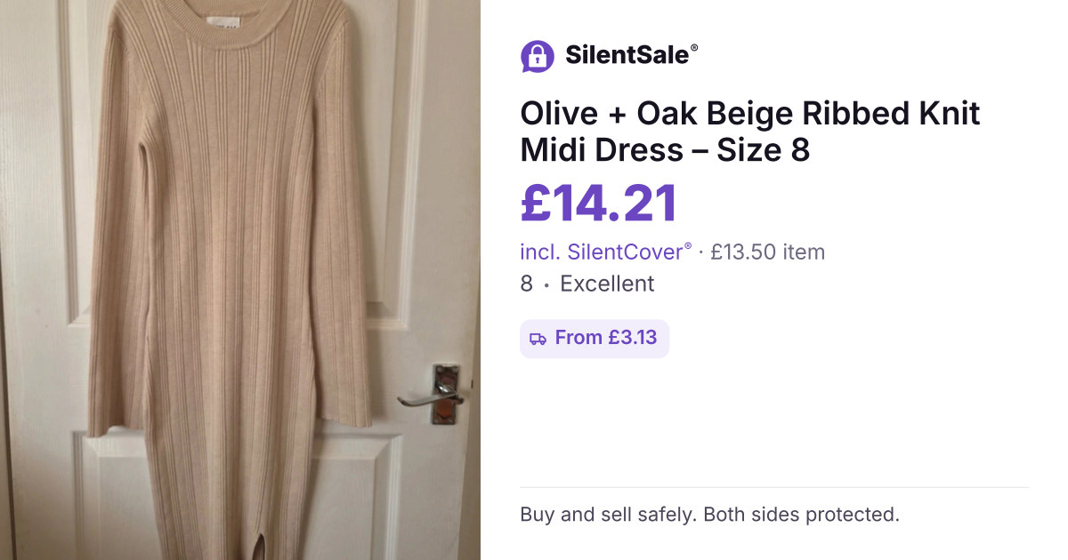 Olive + Oak Beige Ribbed Knit Midi Dress – Size 8