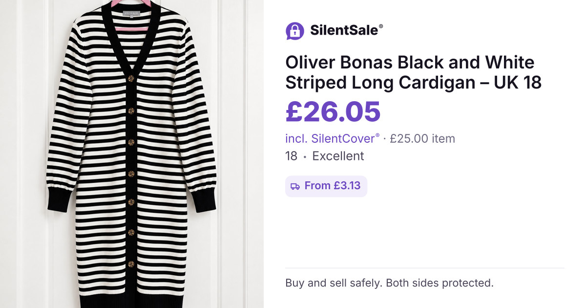 Oliver Bonas Black and White Striped Long Cardigan – UK 18
