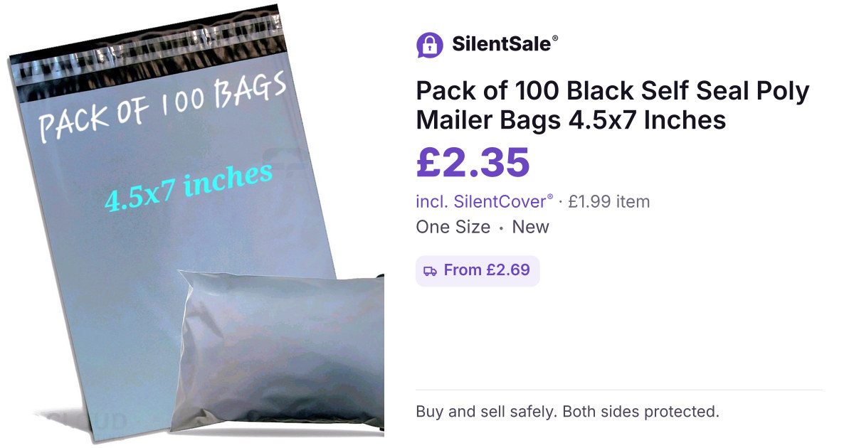 Pack of 100 Black Self Seal Poly Mailer Bags 4.5x7 Inches