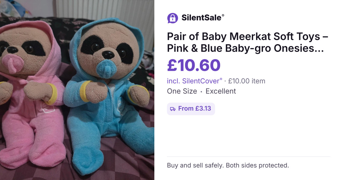 Pair of Baby Meerkat Soft Toys – Pink & Blue Baby-gro Onesies with Dummies / Pacifiers (Set of 2)