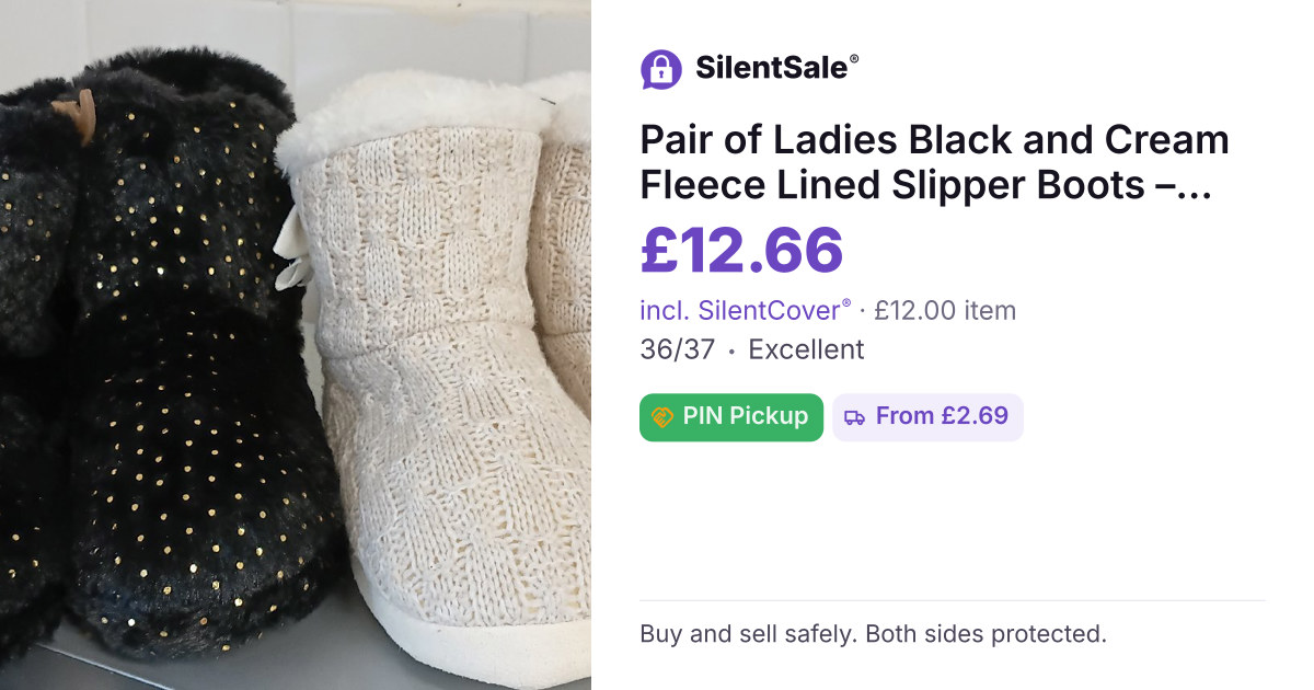 Pair of Ladies Black and Cream Fleece Lined Slipper Boots – Size 36/37