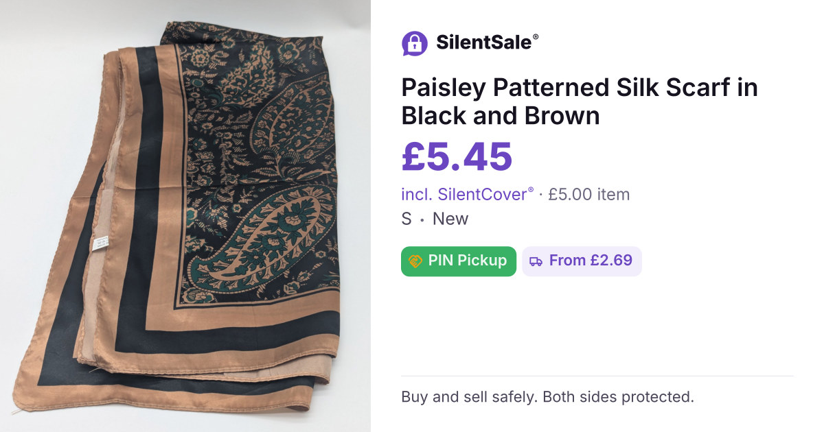 Paisley Patterned Silk Scarf in Black and Brown