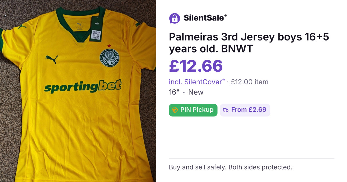 Palmeiras 3rd Jersey boys 16+5 years old. BNWT 