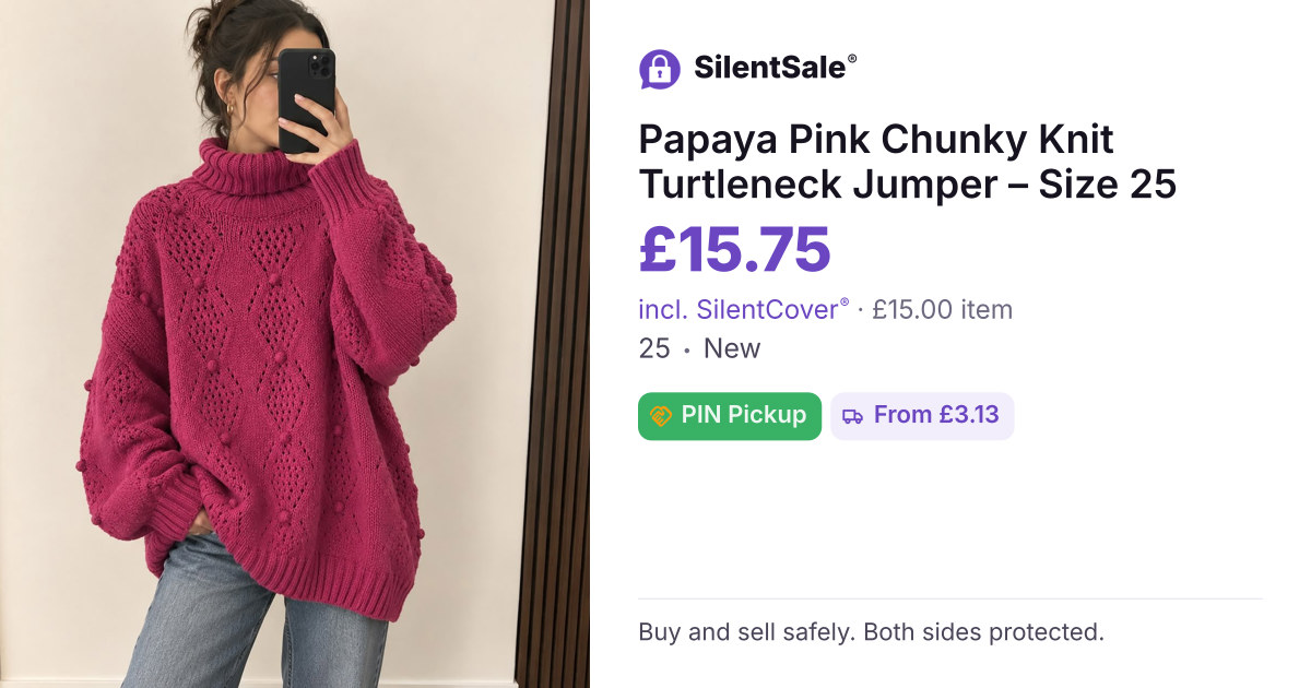 Papaya Pink Chunky Knit Turtleneck Jumper – Size 25