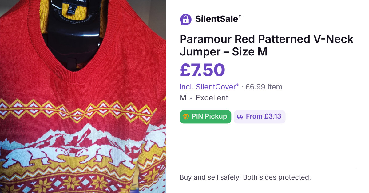 Paramour Red Patterned V-Neck Jumper – Size M
