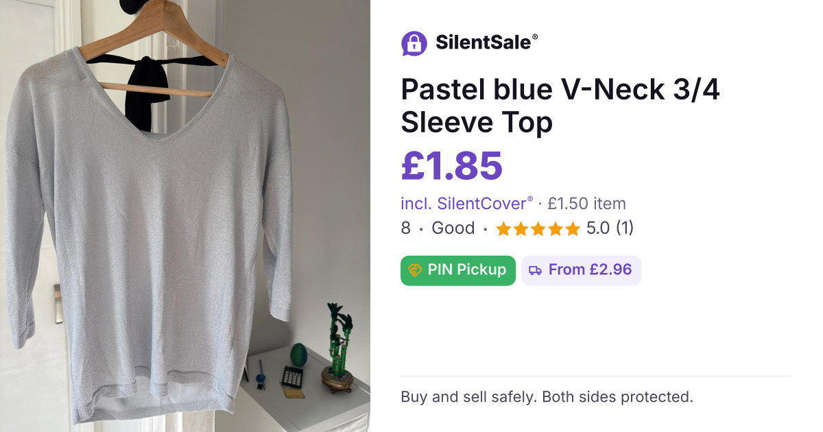 Pastel blue V-Neck 3/4 Sleeve Top