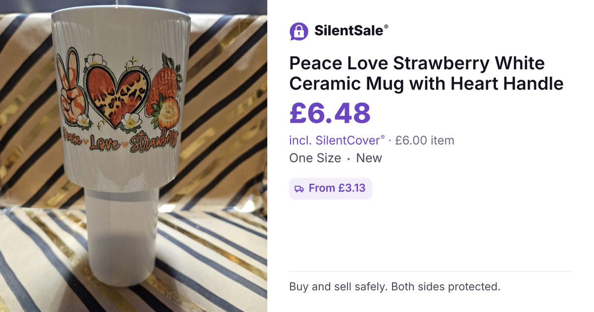 Peace Love Strawberry White Ceramic Mug with Heart Handle