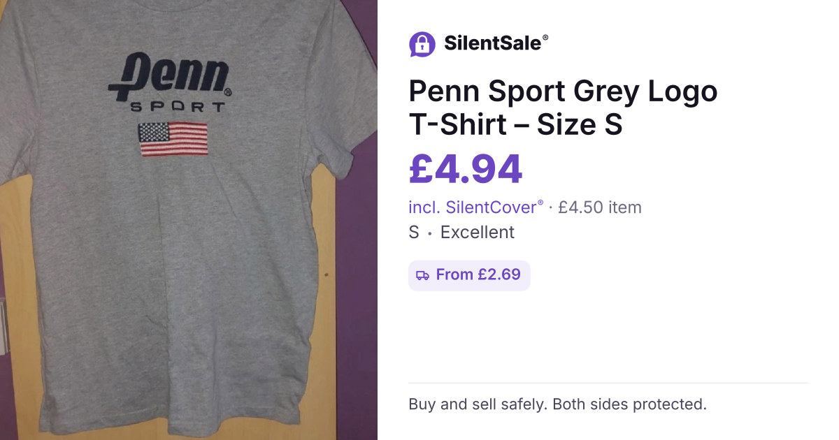 Penn Sport Grey Logo T-Shirt – Size S