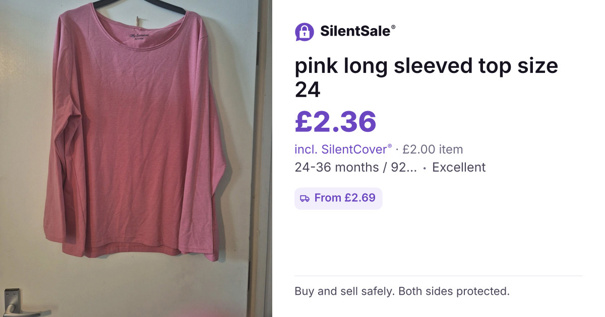 pink long sleeved top size 24