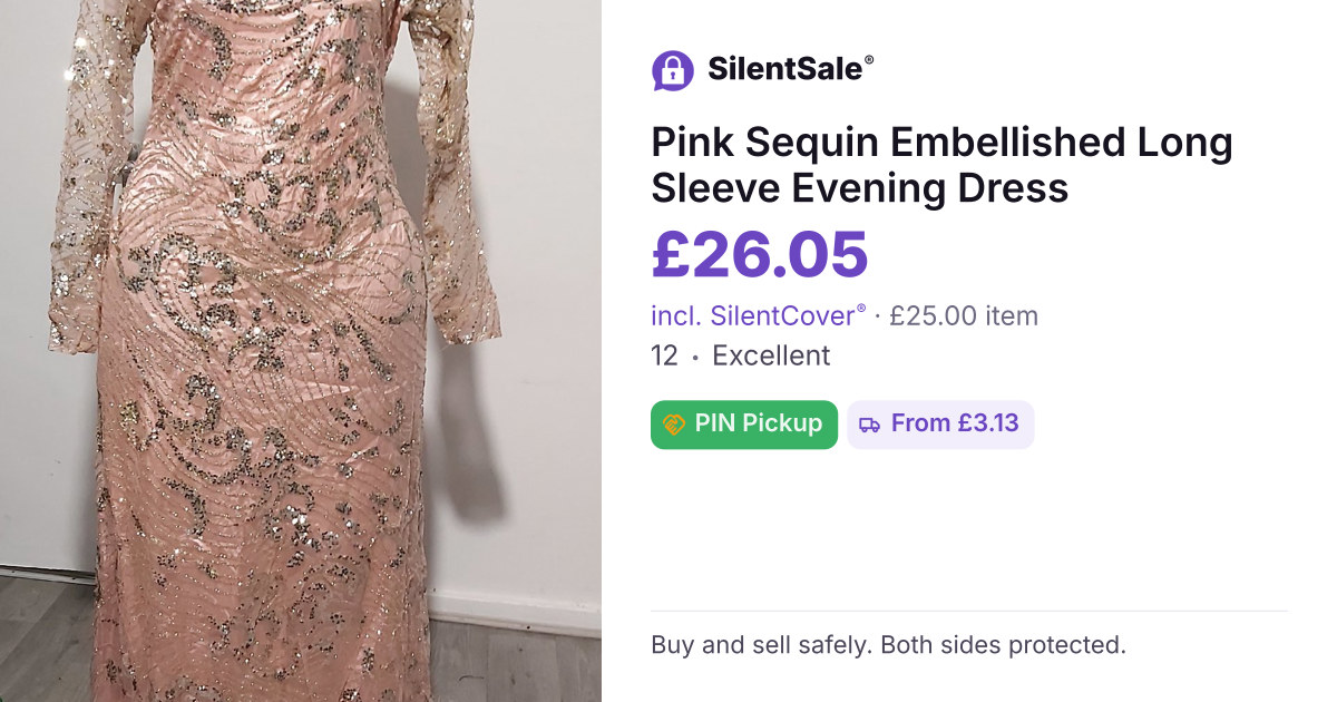 Pink Sequin Embellished Long Sleeve Evening Dress