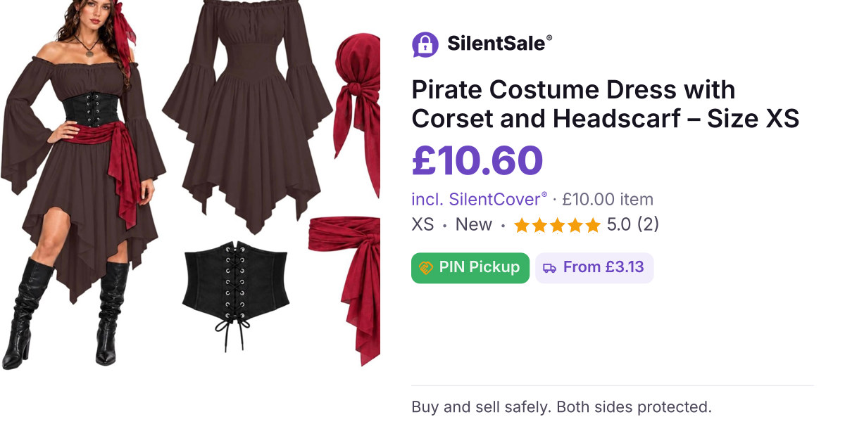 Pirate Costume Dress with Corset and Headscarf – Size XS