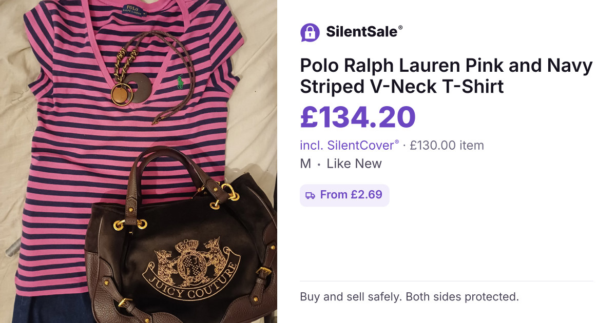Polo Ralph Lauren Pink and Navy Striped V-Neck T-Shirt