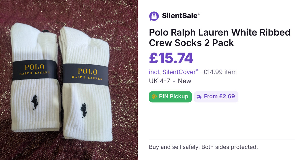 Polo Ralph Lauren White Ribbed Crew Socks 2 Pack