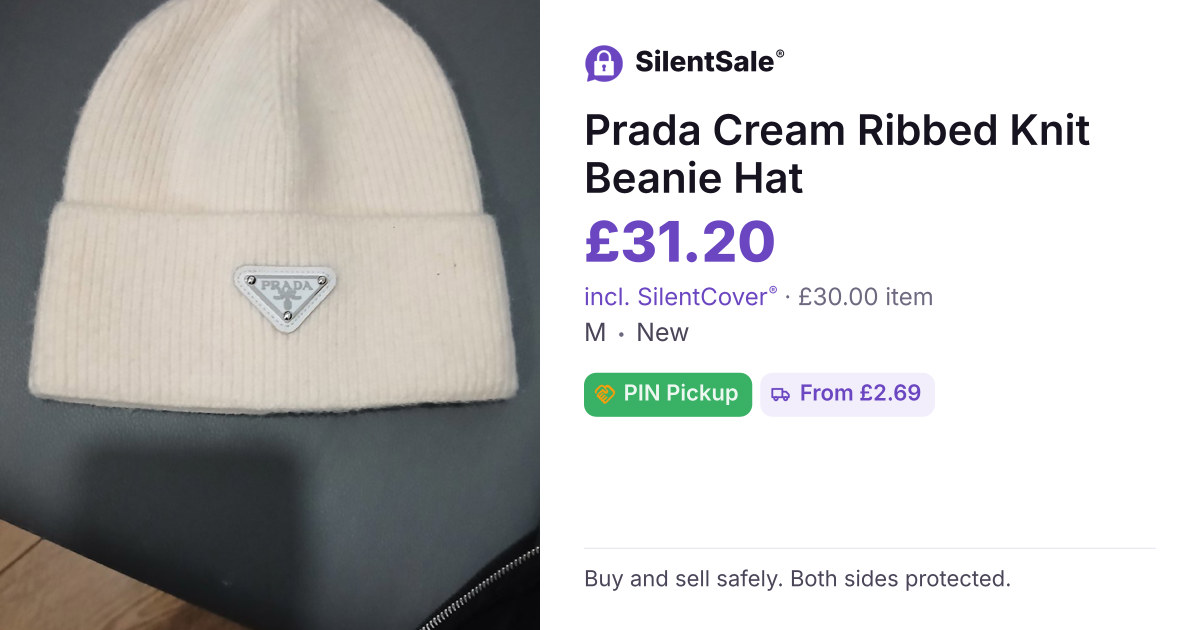 Prada Cream Ribbed Knit Beanie Hat