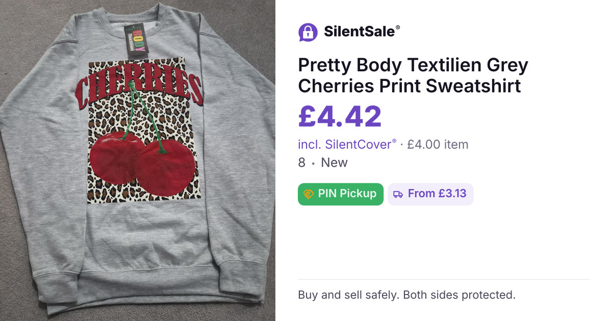 Pretty Body Textilien Grey Cherries Print Sweatshirt