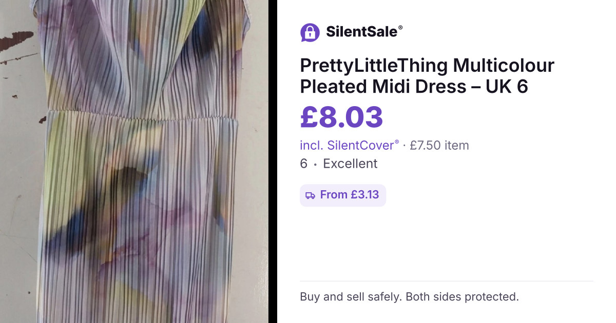 PrettyLittleThing Multicolour Pleated Midi Dress – UK 6