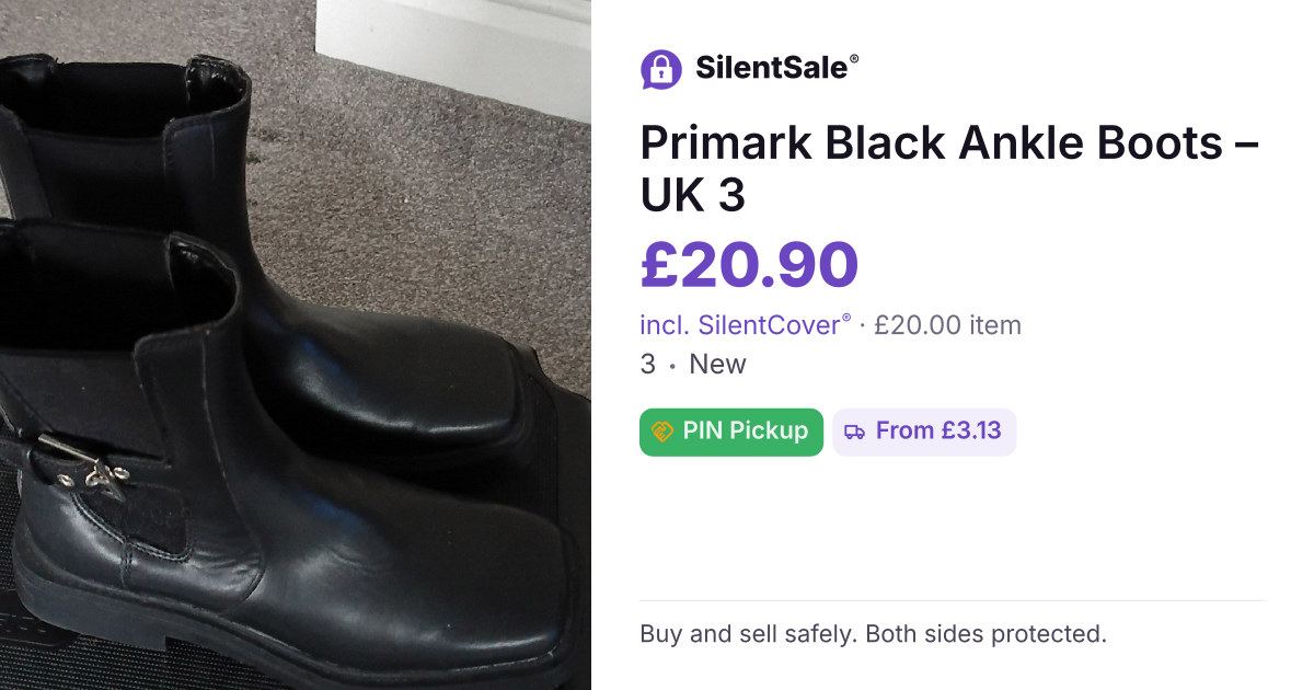 Primark Black Ankle Boots – UK 3