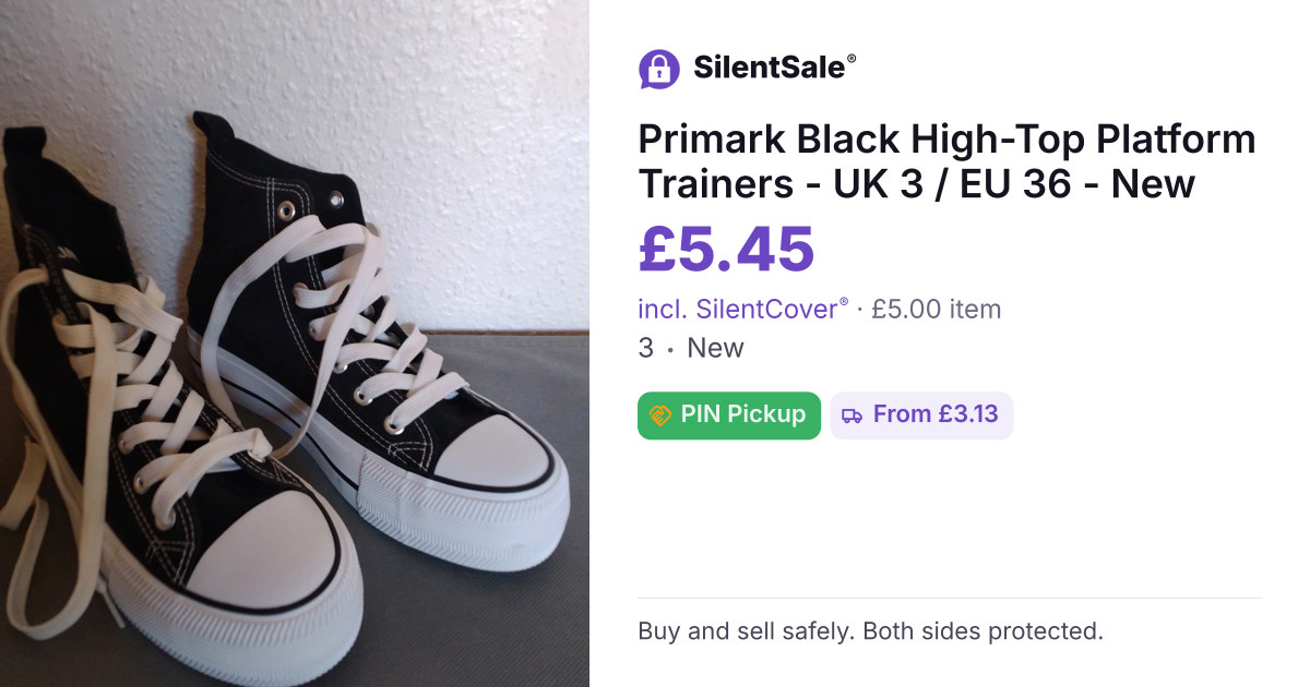 Primark Black High-Top Platform Trainers - UK 3 / EU 36 - New