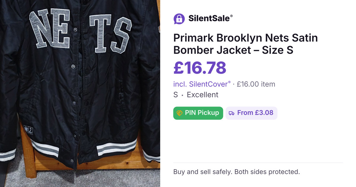 Primark Brooklyn Nets Satin Bomber Jacket – Size S