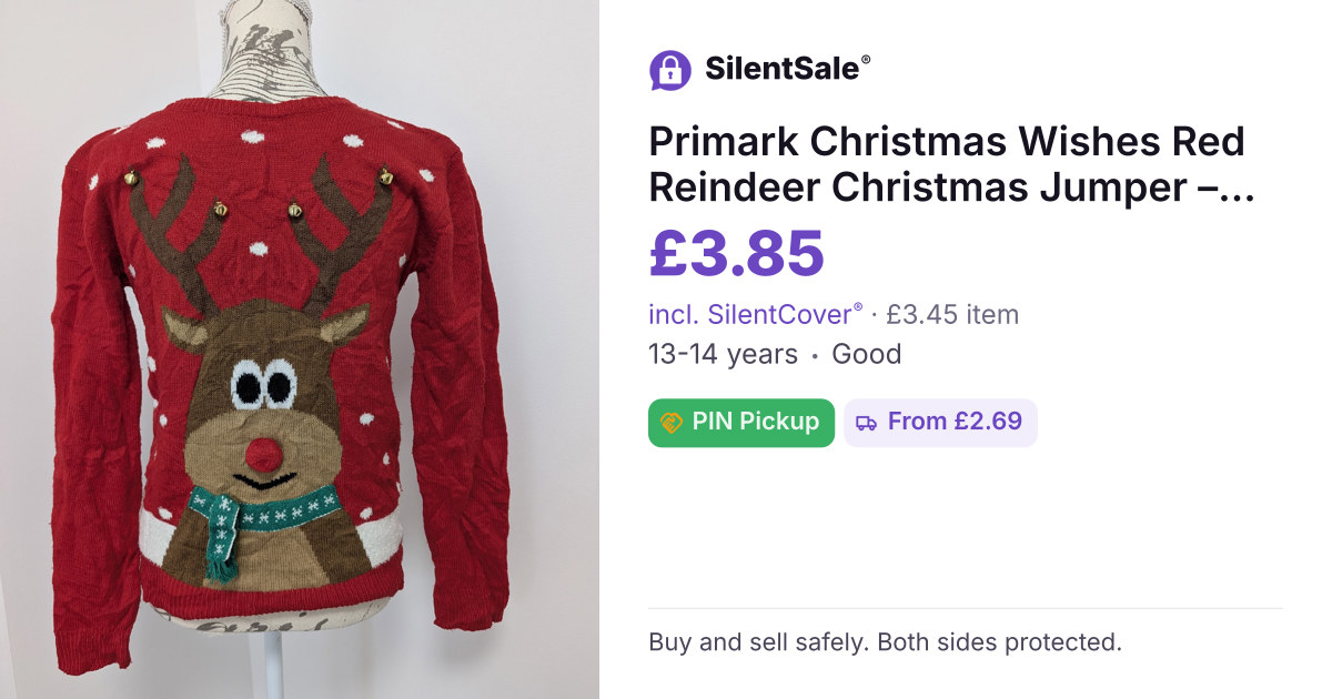 Primark Christmas Wishes Red Reindeer Christmas Jumper – 13-14 Years