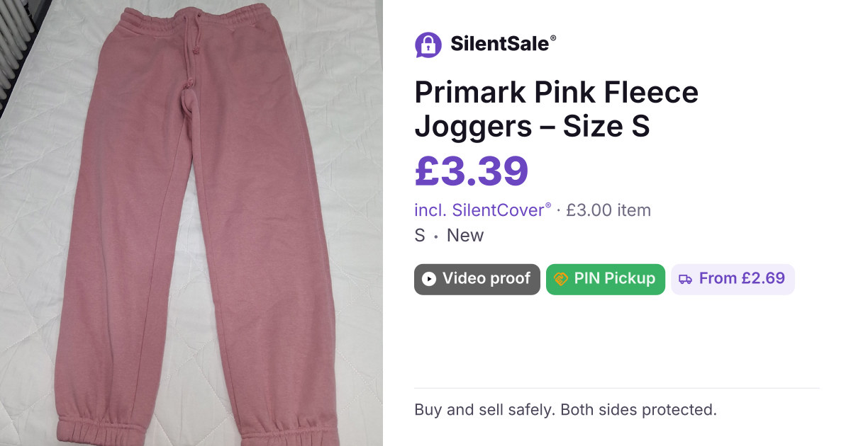 Primark Pink Fleece Joggers – Size S