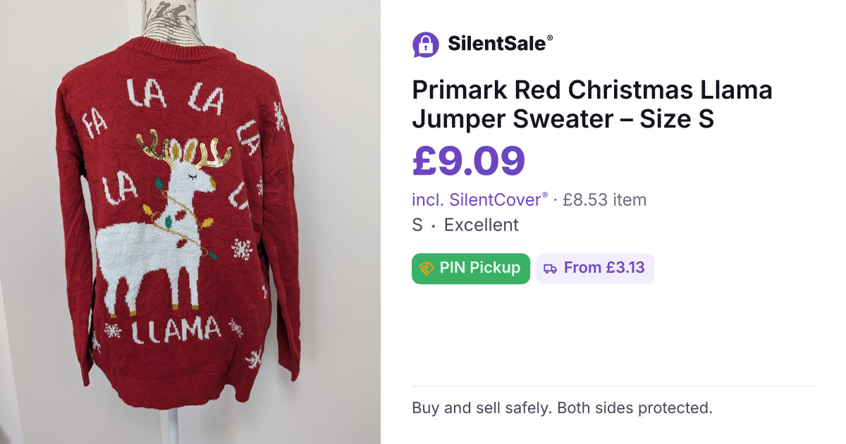 Primark Red Christmas Llama Jumper Sweater – Size S