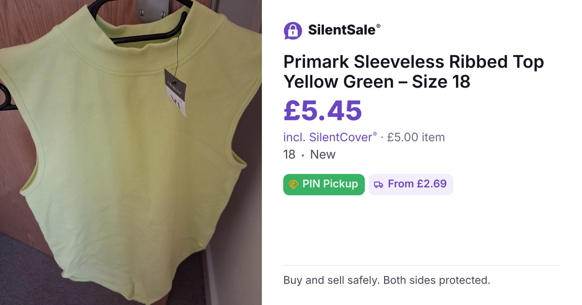 Primark Sleeveless Ribbed Top Yellow Green – Size 18