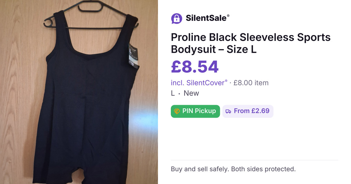 Proline Black Sleeveless Sports Bodysuit – Size L