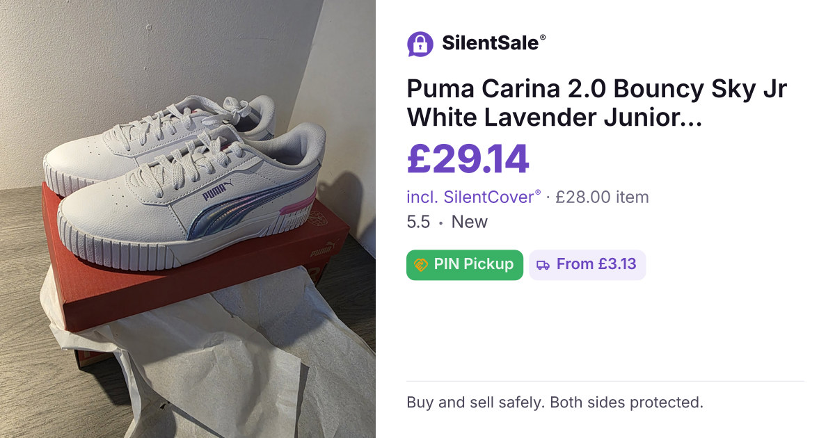Puma Carina 2.0 Bouncy Sky Jr White Lavender Junior Trainers – UK 5.5