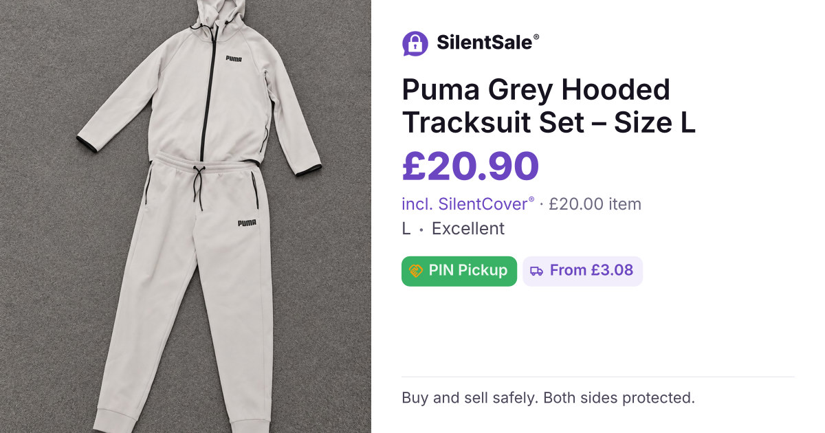 Puma Grey Hooded Tracksuit Set – Size L