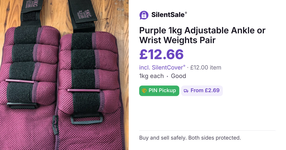Purple 1kg Adjustable Ankle or Wrist Weights Pair
