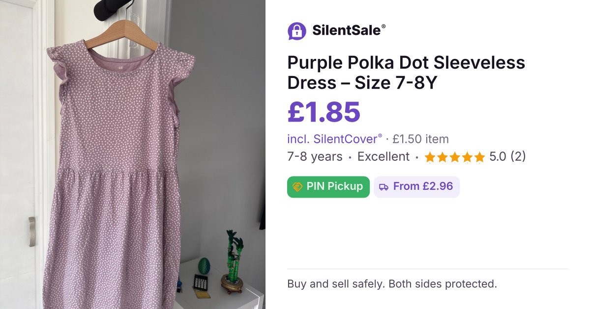Purple Polka Dot Sleeveless Dress – Size 7-8Y