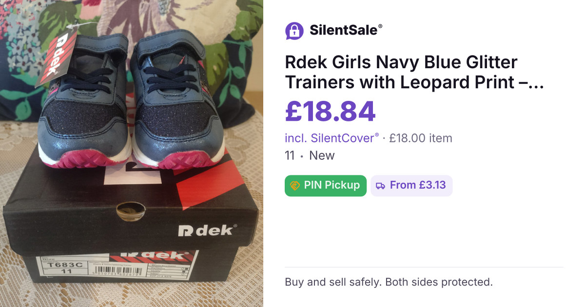 Rdek Girls Navy Blue Glitter Trainers with Leopard Print – UK 11
