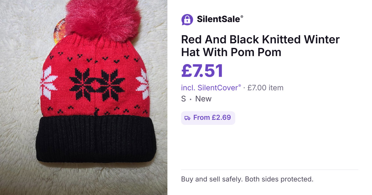 Red And Black Knitted Winter Hat With Pom Pom