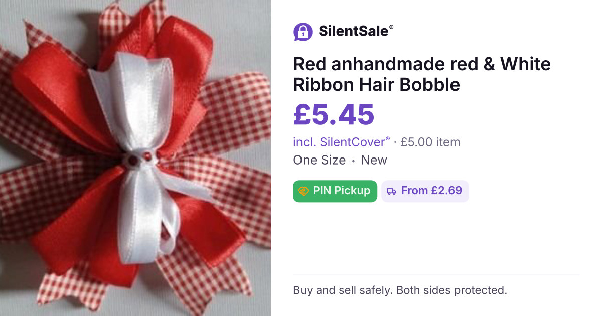 Red anhandmade red & White Ribbon Hair Bobble
