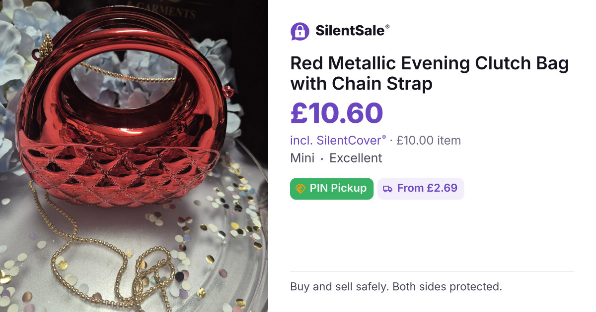 Red Metallic Evening Clutch Bag with Chain Strap