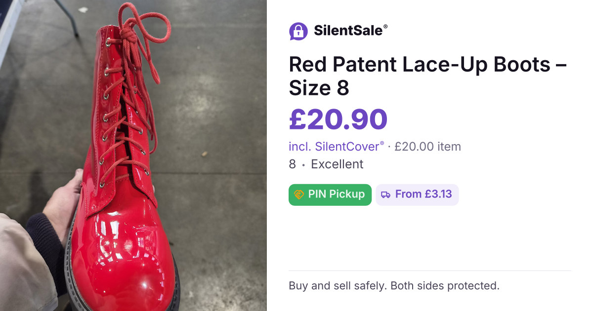 Red Patent Lace-Up Boots – Size 8