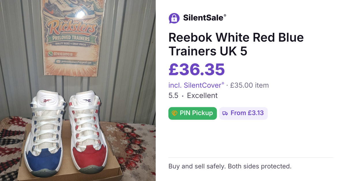 Reebok White Red Blue Trainers UK 5