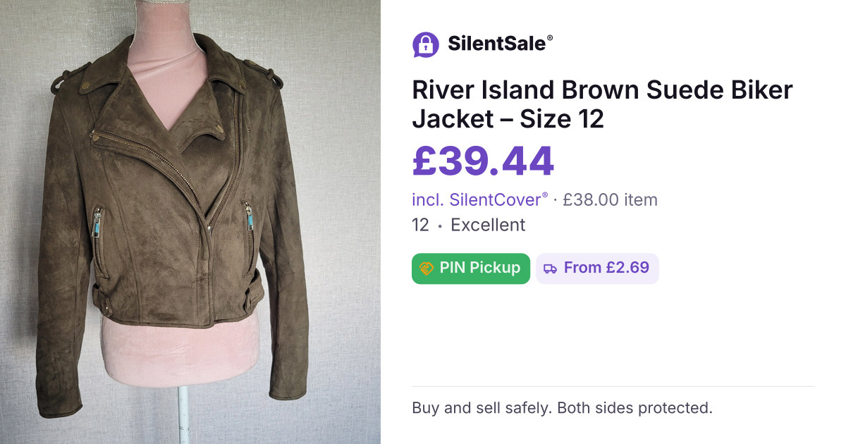River Island Brown Suede Biker Jacket – Size 12