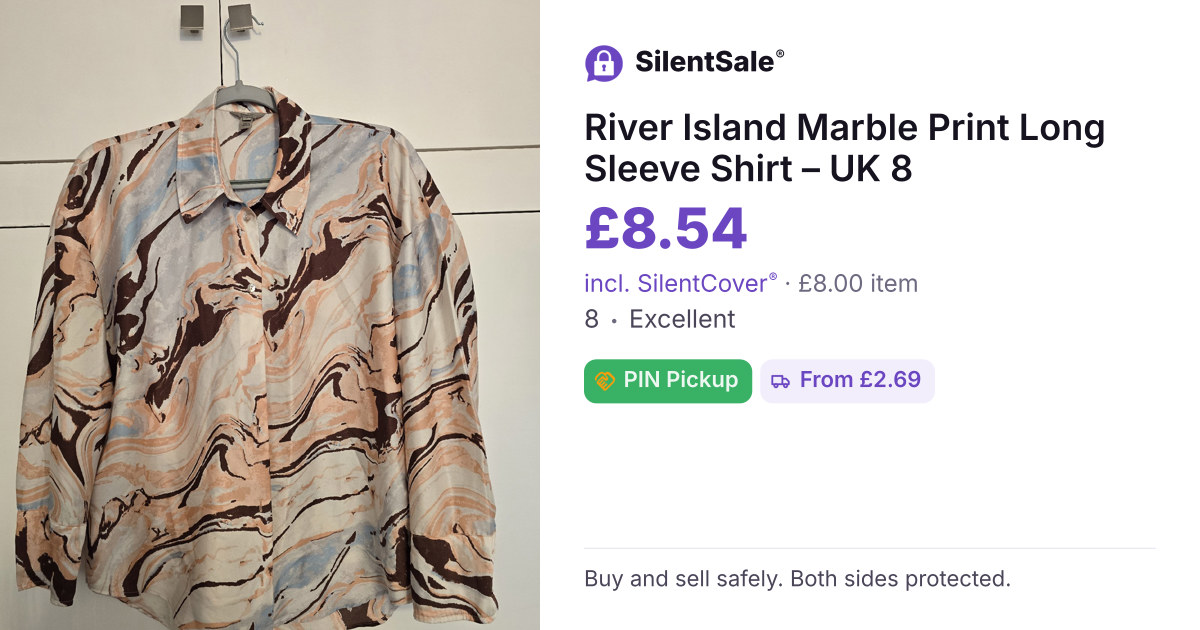River Island Marble Print Long Sleeve Shirt – UK 8
