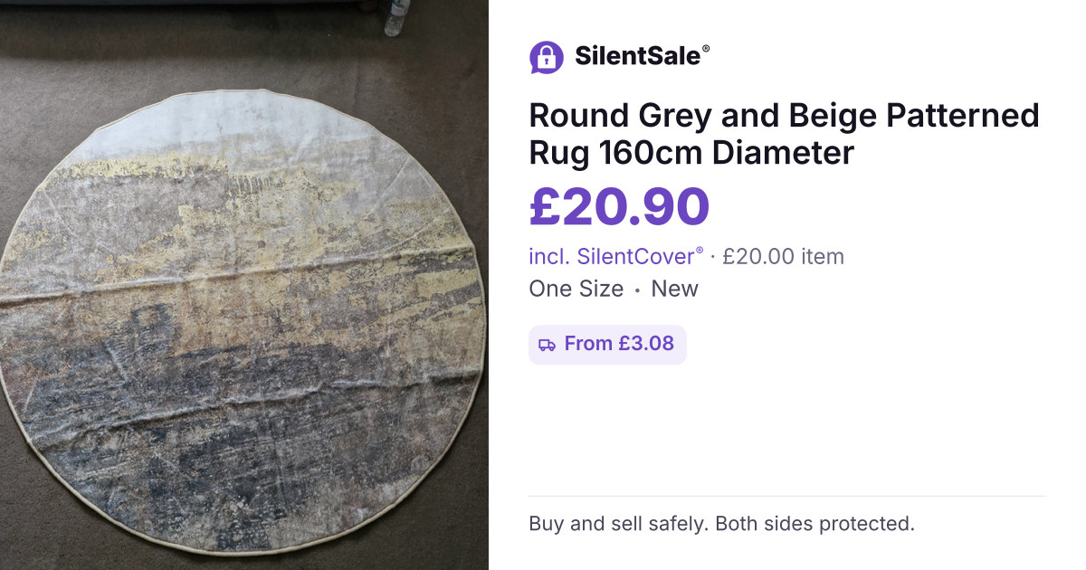 Round Grey and Beige Patterned Rug 160cm Diameter