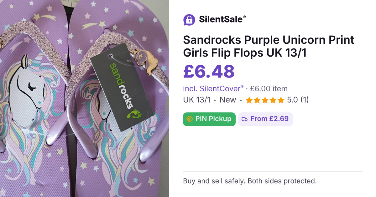 Sandrocks Purple Unicorn Print Girls Flip Flops UK 13/1